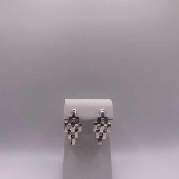 Teocalli Made in Mexico Sterling Silver Watch Link Splicing Statement Earrings - Picture 6 of 11